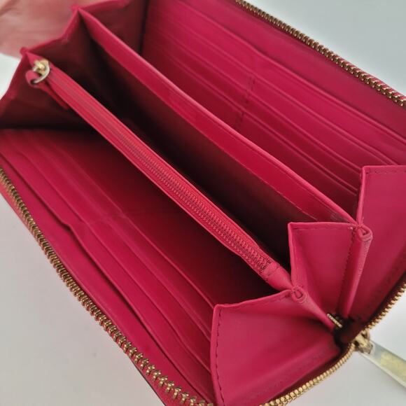 Coach Accordion Zip Around Wallet Pink Red Large Saffiano Leather - Picture 4 of 8